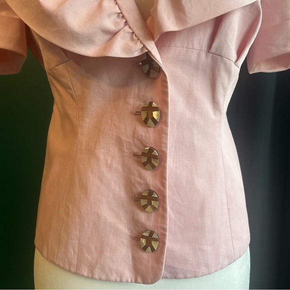 Salvatore Feraggamo Pink Blouse With Bow - Button Up Short Sleeve Shirt - Picture 10 of 13